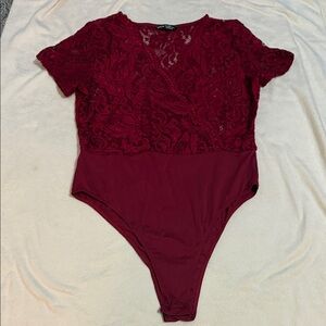 SHEIN Deep Red Lace Bodysuit